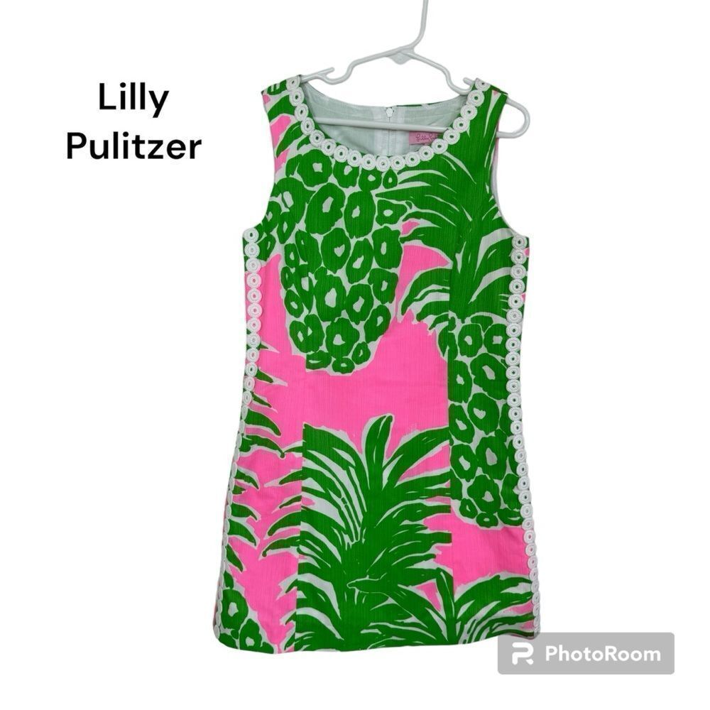 NEW Lilly Pulitzer Mila Pineapple Print Green Pink 100% Cotton Shift Dress 8